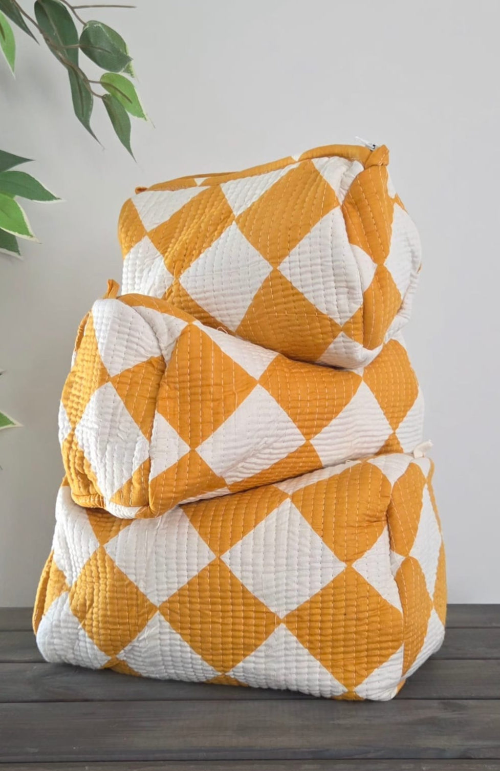cosmetics pouch mustard yellow cotton