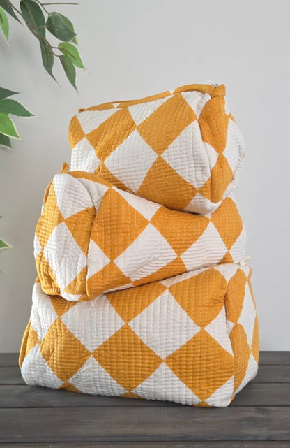 cosmetics pouch mustard yellow cotton