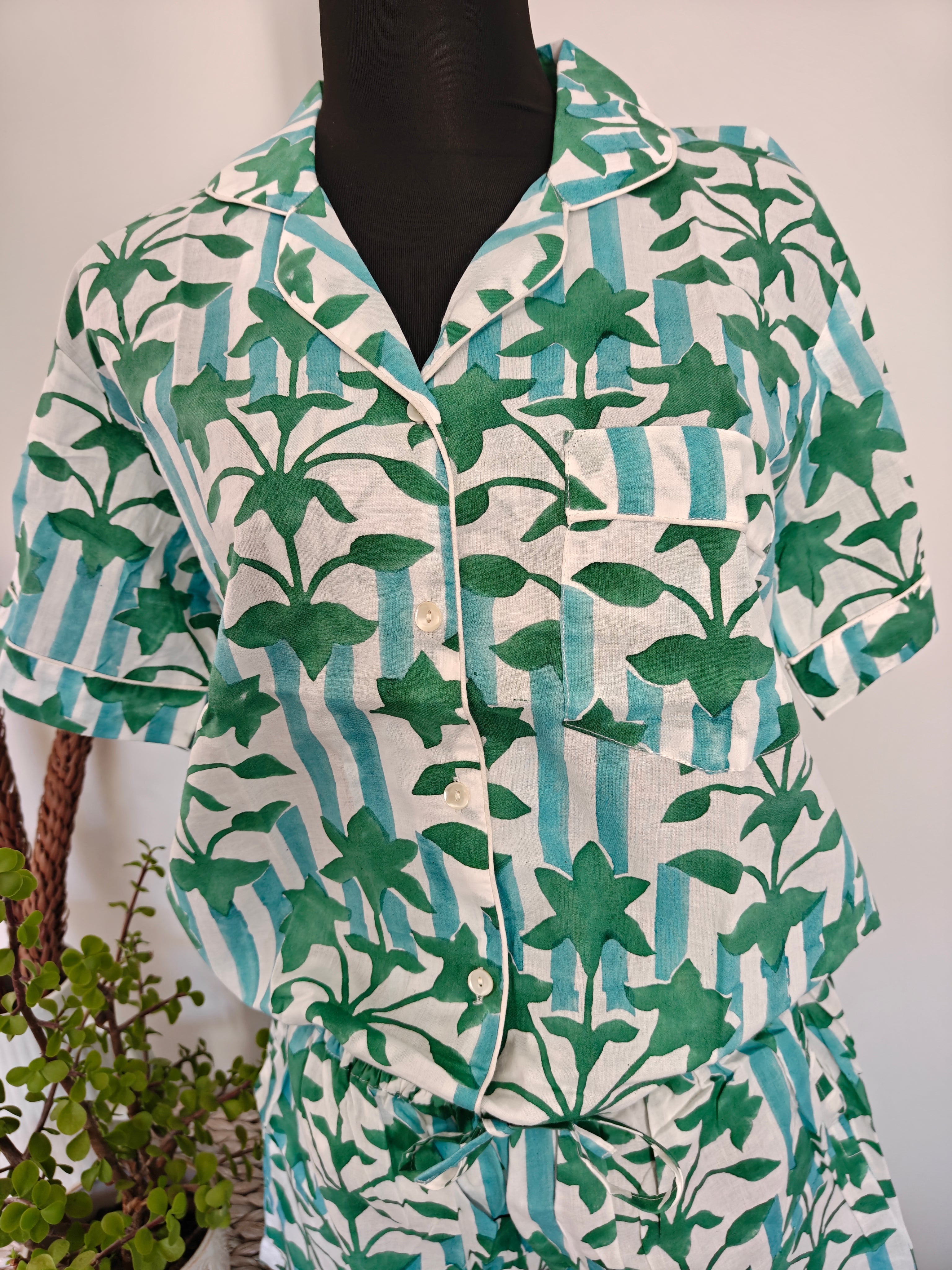 handblock printed indian cotton pj set