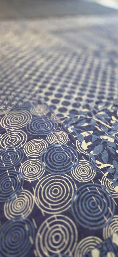 Indigo Patchwork ~ Kantha Bedspread ~ Queen | King