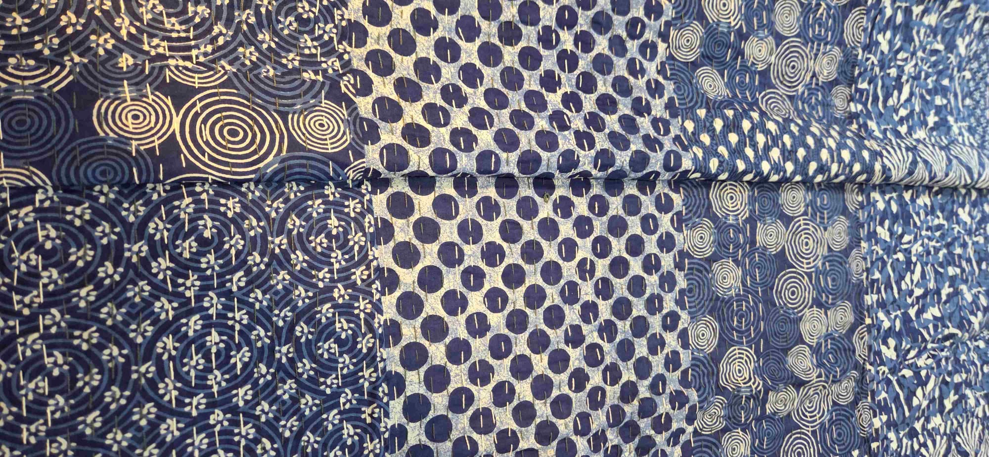 Indigo Patchwork ~ Kantha Bedspread ~ Queen | King