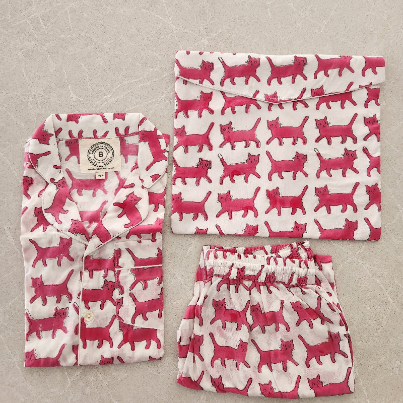 Kids PJ set Pink Cats