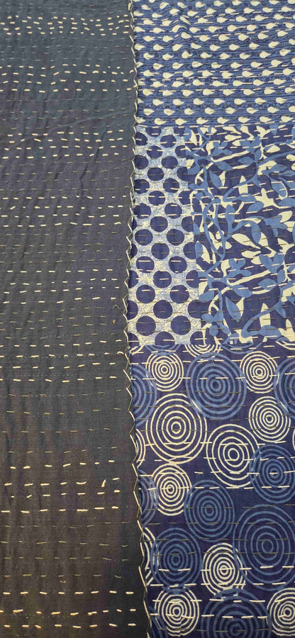 Indigo Patchwork ~ Kantha Bedspread ~ Queen | King