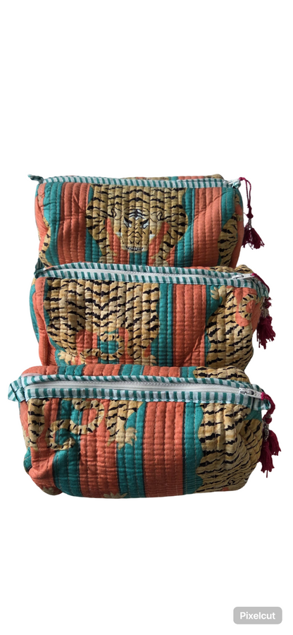 Cheetah | Quilted Cotton Cosmetics Pouch