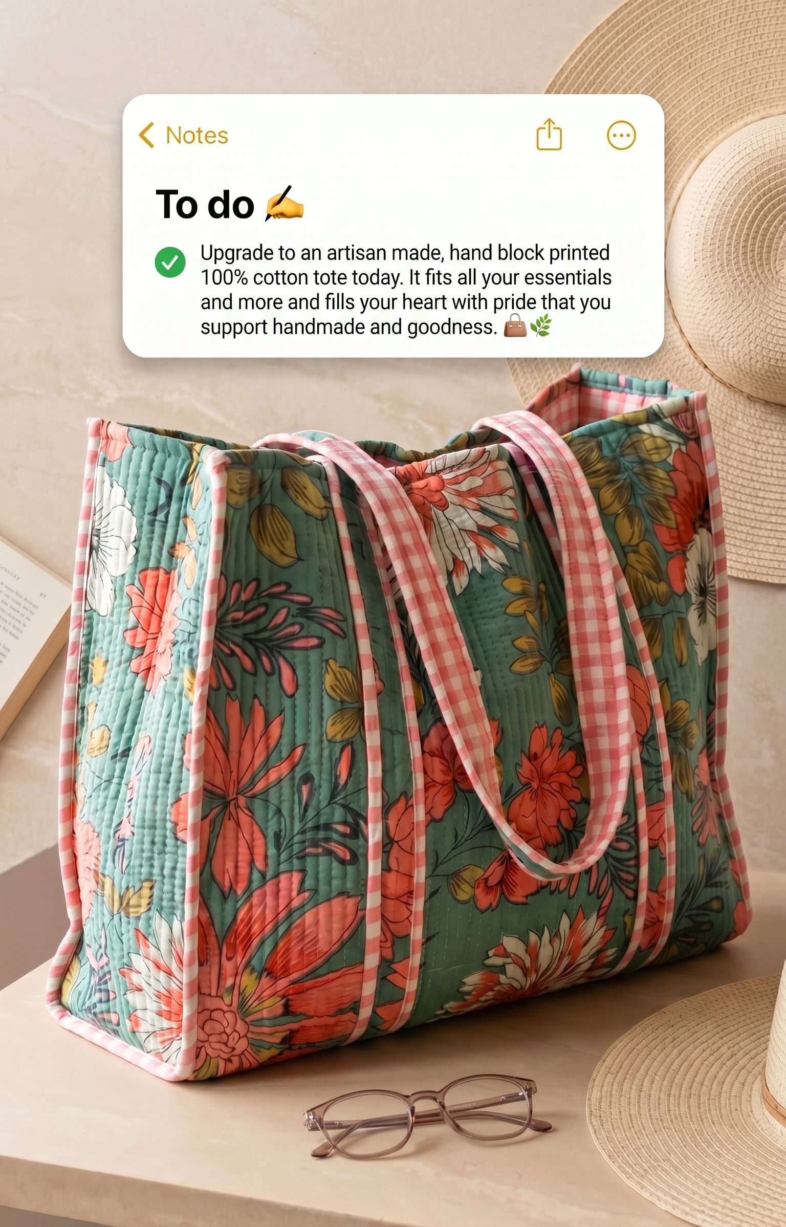 Disha | Minty Coral | Quilted Cotton Reversible Tote