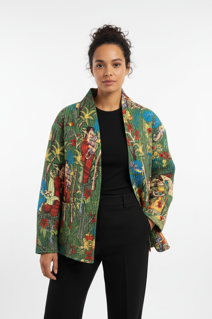 Frida in Olive | Reversible Cotton Quilted Jacket