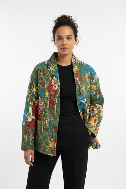 Frida in Olive | Reversible Cotton Quilted Jacket