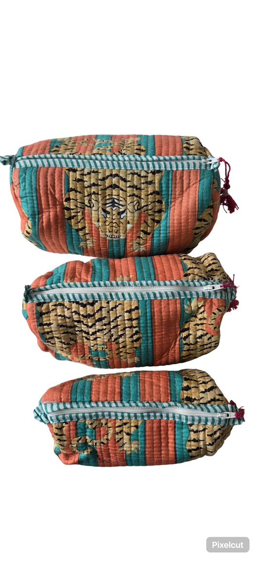 Cheetah | Quilted Cotton Cosmetics Pouch