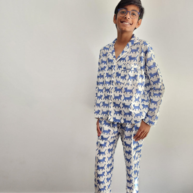 Kids PJ set Blue Cats