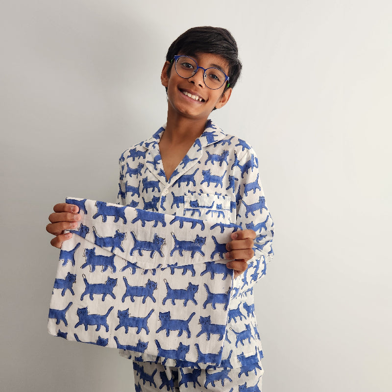 Kids PJ set Blue Cats