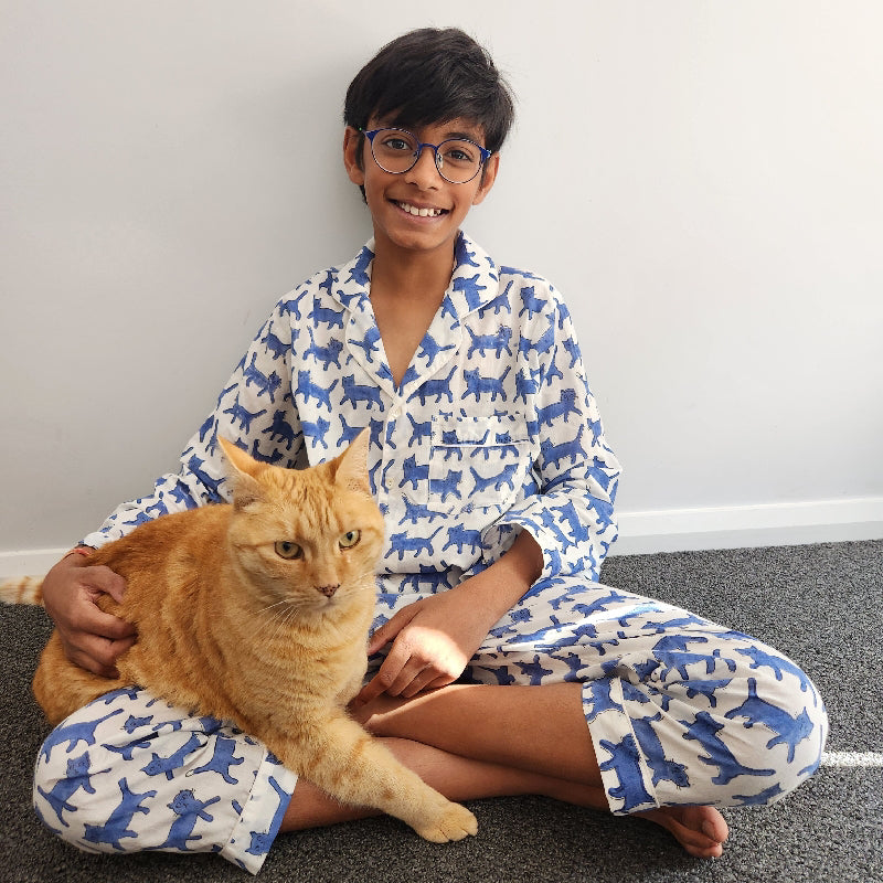 Kids PJ set Blue Cats